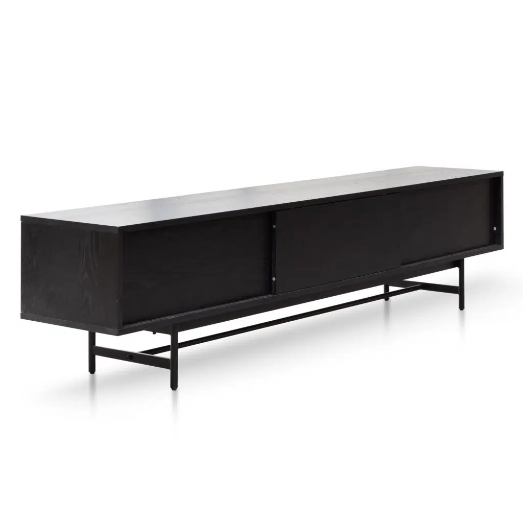 Giselle 2.1m full black wooden TV entertainment unit with sleek modern design and storage