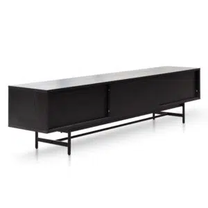 Giselle 2.1m full black wooden TV entertainment unit with sleek modern design and storage