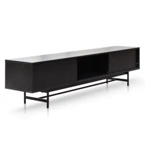 Giselle 2.1m wooden TV unit with full black finish and modern design for stylish living spaces