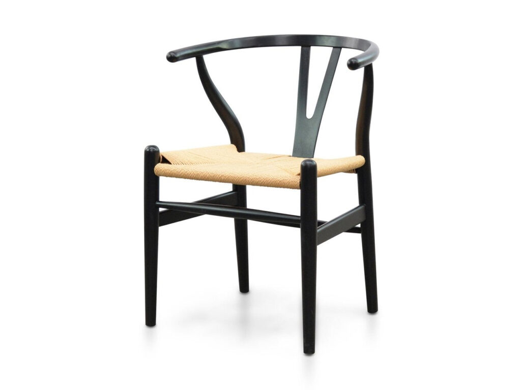 Vira Dining Chair Black Natural Seat Set of 2 Elegant Design