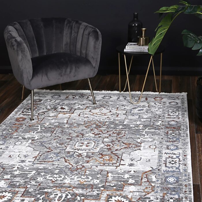 Bohemian Paradise Medalion Rug - Durable Synthetic Fiber, Terracotta & Blue Colors, 12mm Pile, Adaptable Sizes