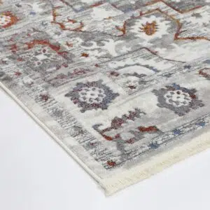 Bohemian Grey Multi Pattern Rug with Terracotta & Blue Design