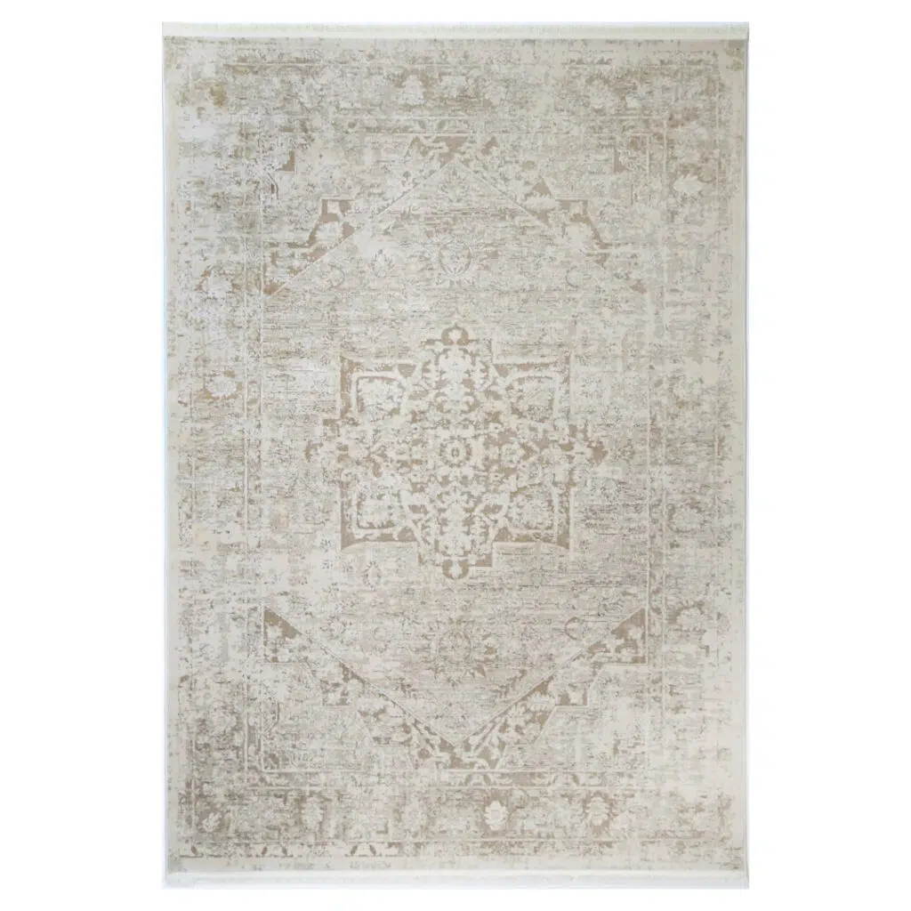 Bohemian Vintage Beige Rug with Durable Synthetic Fiber and Colorful Design