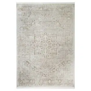 Bohemian Vintage Beige Rug with Durable Synthetic Fiber and Colorful Design