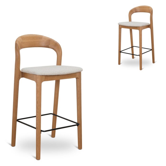 Jeyra 65cm Beige Bar Stool Set – Ergonomic Natural Wood Upholstery for Modern Kitchens