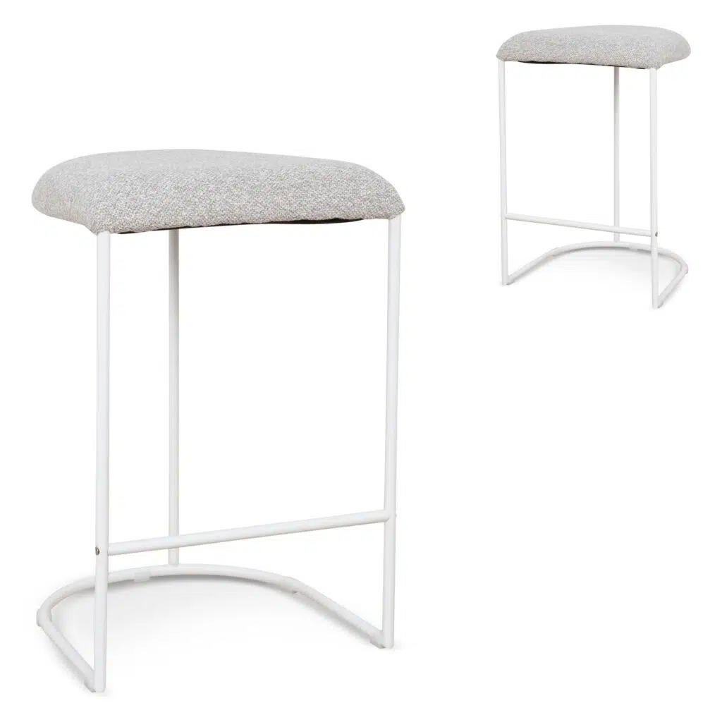 Milo 65cm White Bar Stool Set of 2 - Modern Design with Clay Grey Seat