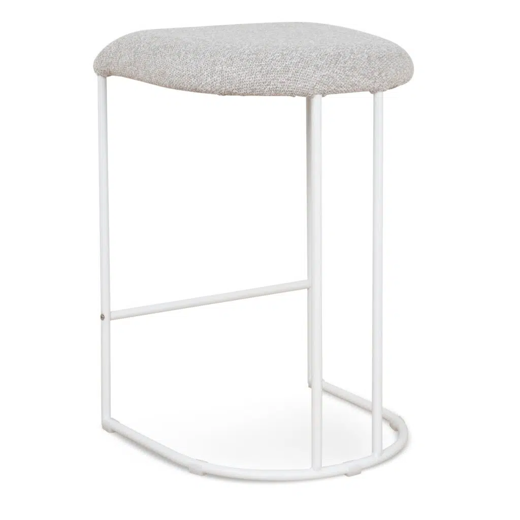 Milo 65cm White Bar Stool Set - White Metal Frame & Clay Grey Seat
