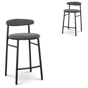 Quira 65cm Bar Stool Set - Modern Design, Slate Charcoal Upholstery, Durable Steel Frame, 150kg Capacity