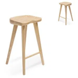 Othar Bar Stool Natural Wood Scandinavian Design Set of 2 Modern Kitchen