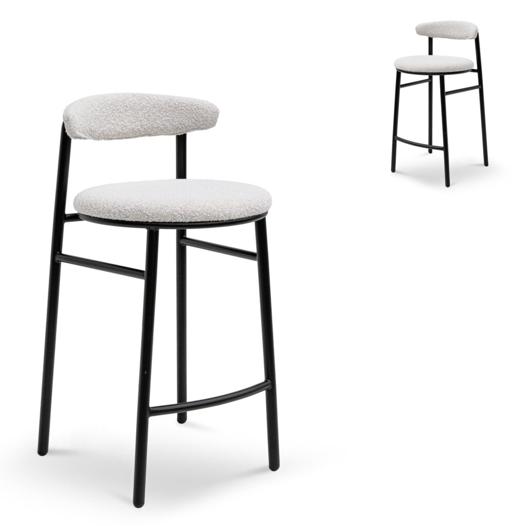 Javi 65cm Bar Stool - Moon White Boucle & Black Legs Set of 2