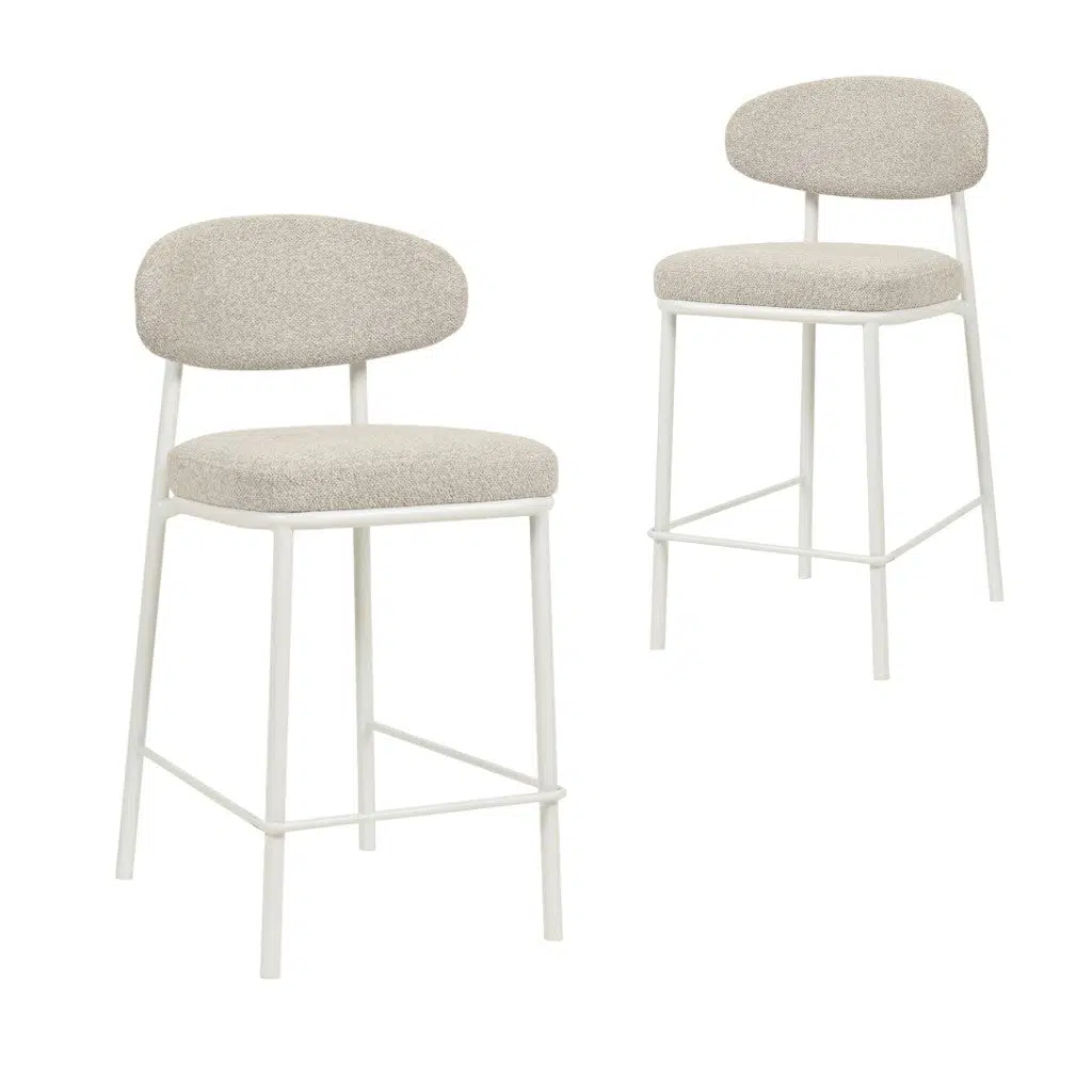 Elvin 65cm White Bar Stool – Clay Grey Set of 2