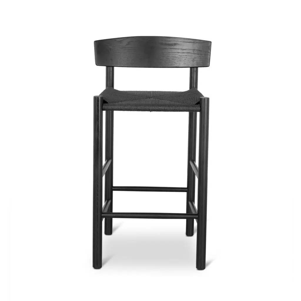 Kura 65cm Full Black Bar Stool with Back Rest