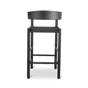 Kura 65cm Full Black Bar Stool with Back Rest