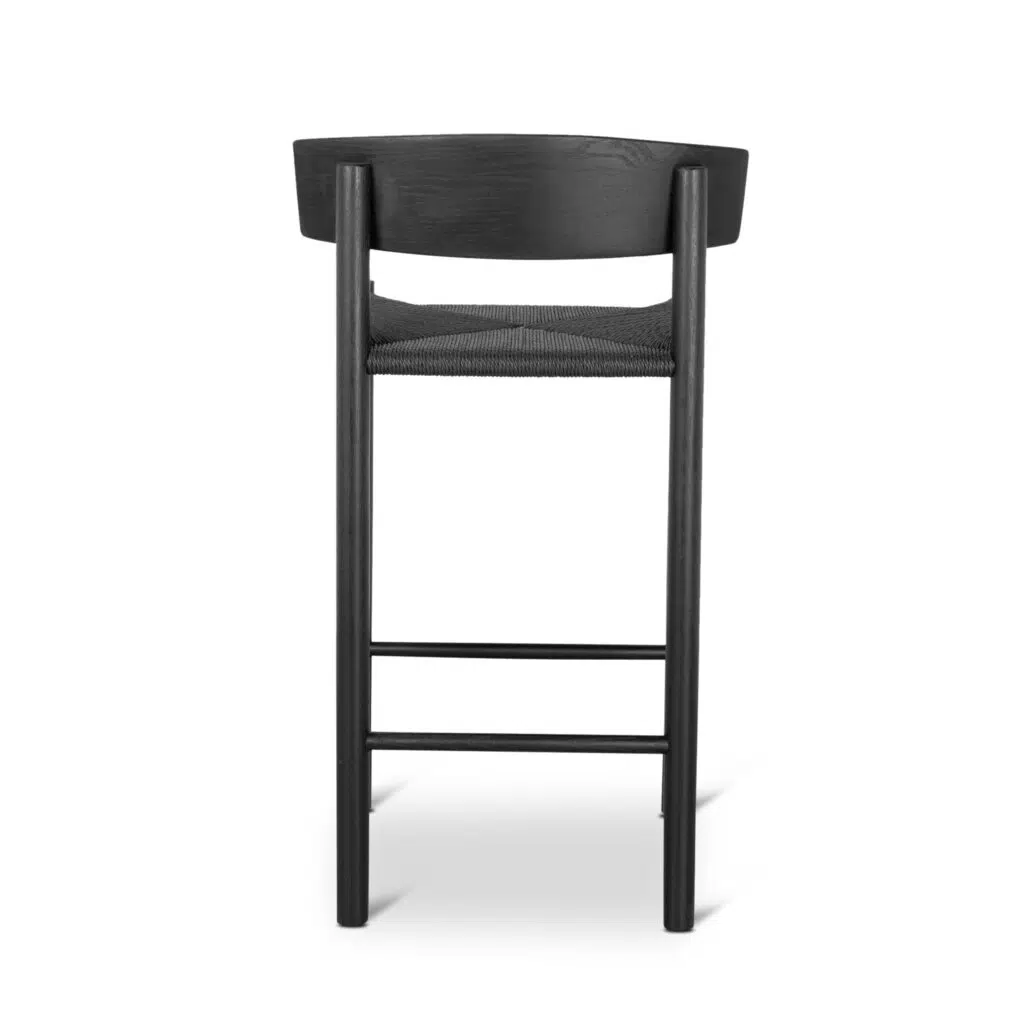 Kura 65cm Bar Stool Full Black with Backrest - Durable Solid Oak