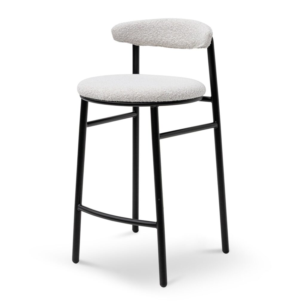 Javi Bar Stool Moon White Boucle Black Legs Set of 2