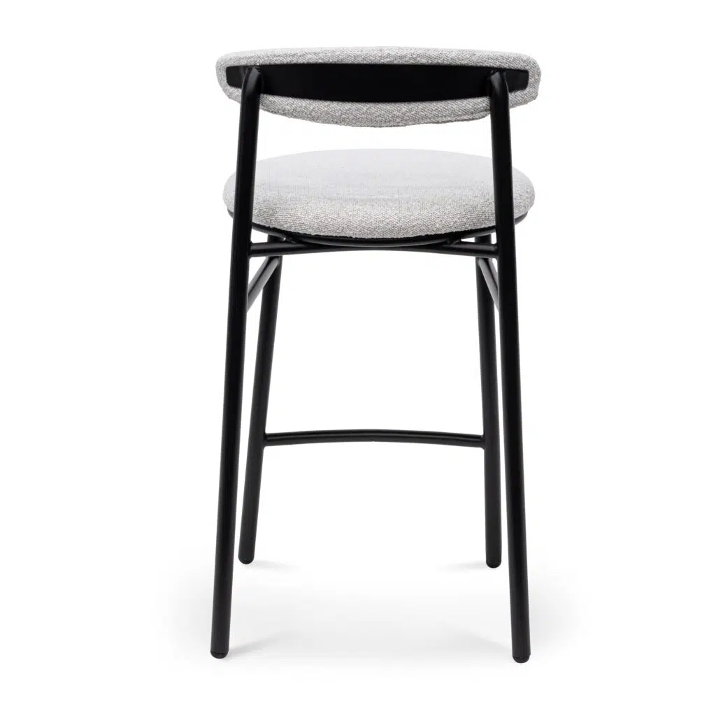 Moon White Boucle Bar Stool with Black Legs Set of 2 Durable Comfortable