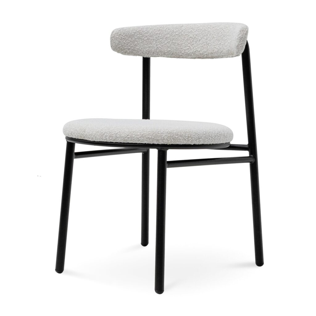 Miri Fabric Dining Chair Moon White Boucle Black Legs Set of 2