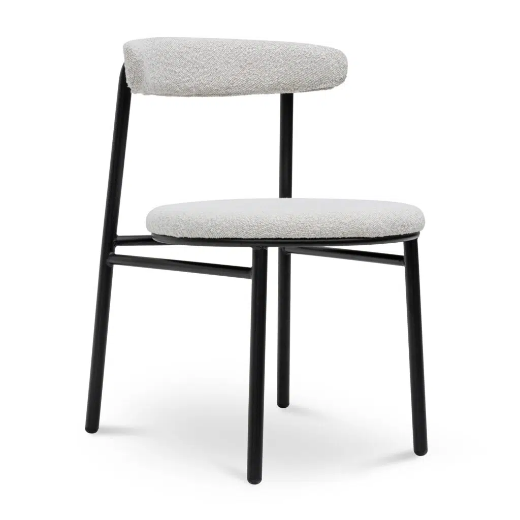 Moon White Boucle Fabric Dining Chair & Black Legs Set of 2