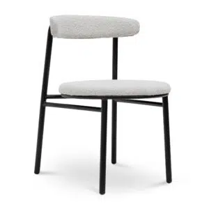 Moon White Boucle Fabric Dining Chair & Black Legs Set of 2