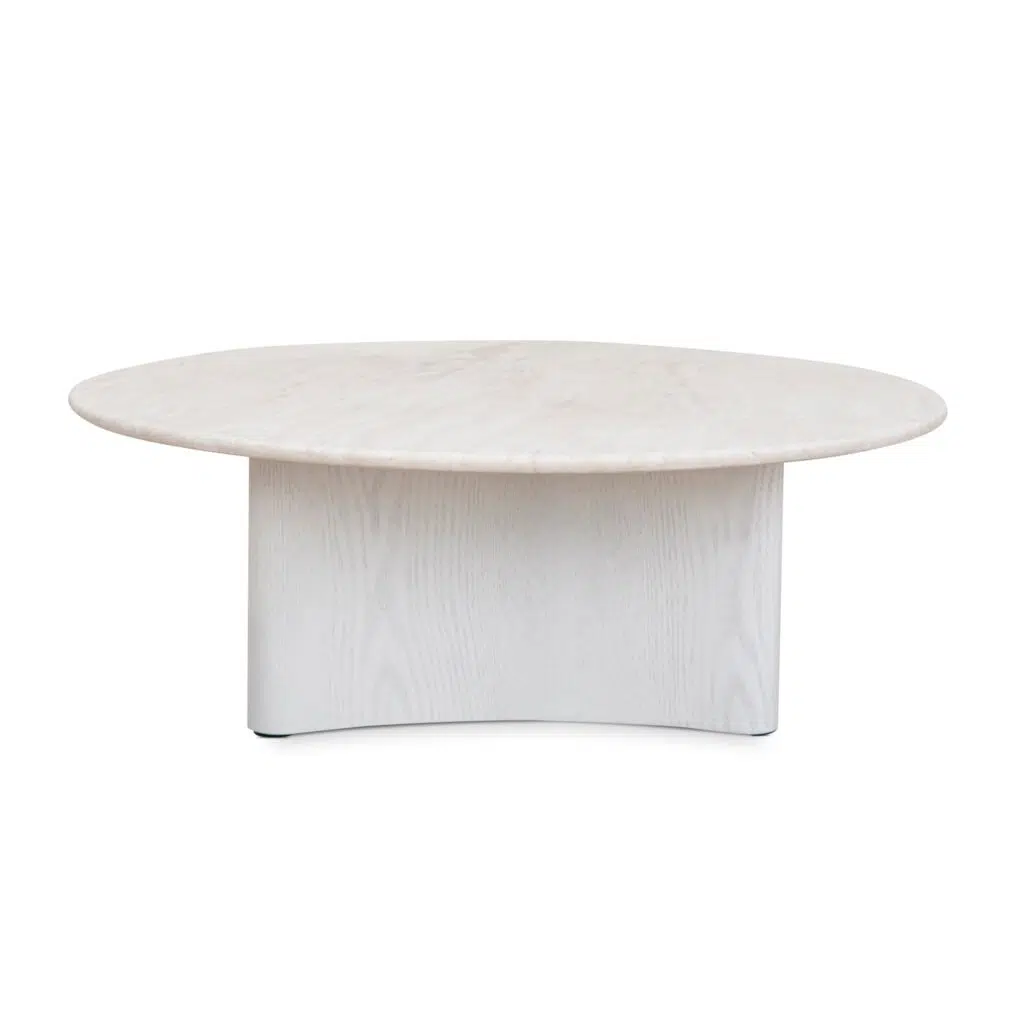 Myris 90cm Nested Travertine Coffee Table – White with Side Table