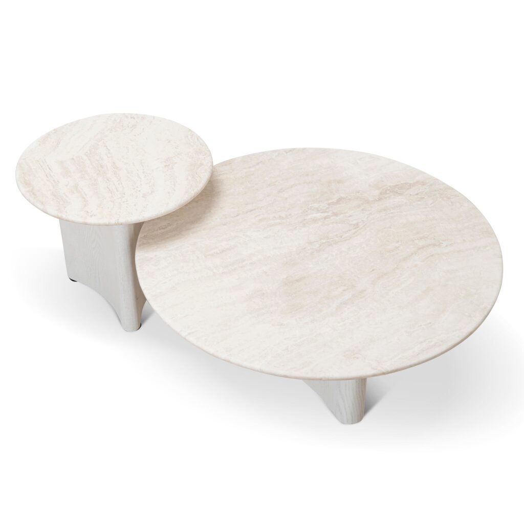myris 90cm nested travertine coffee table white modern elegance functional design