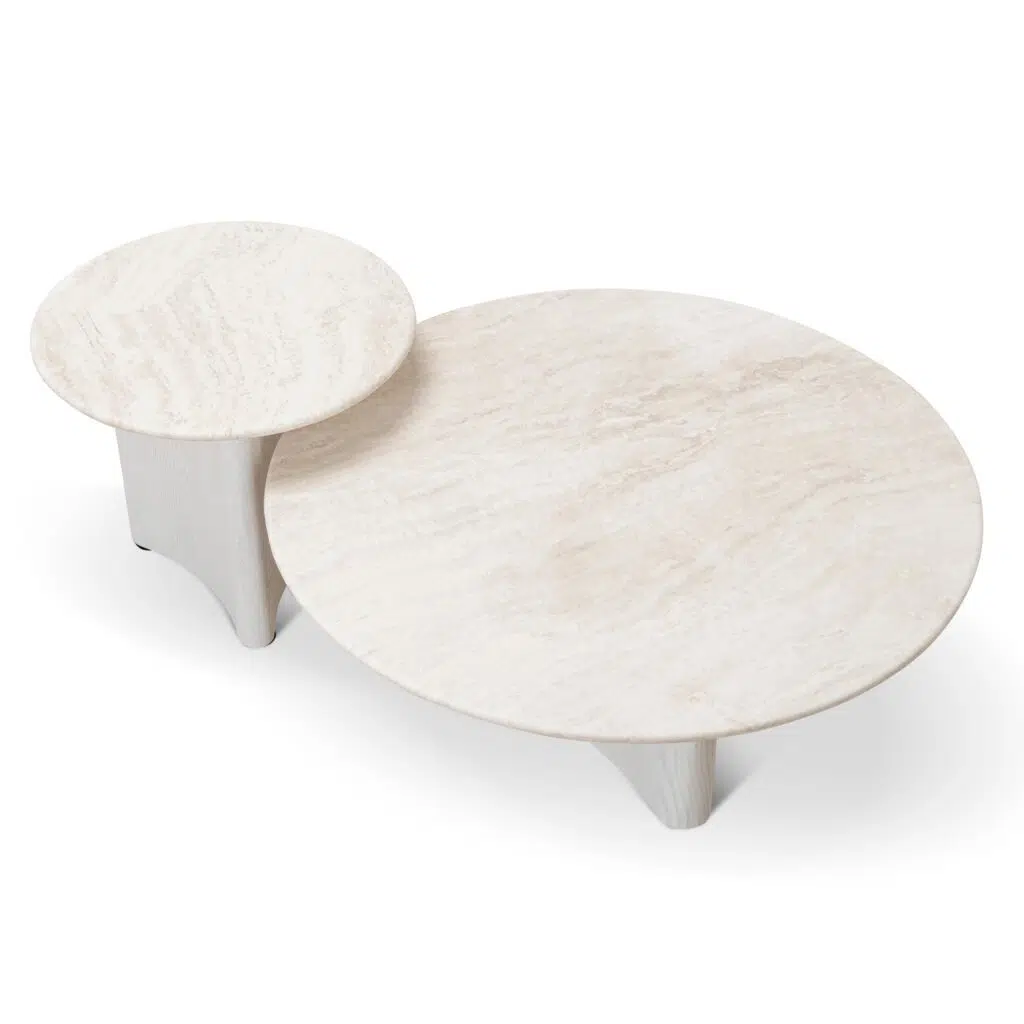 myris 90cm nested travertine coffee table white modern elegance functional design