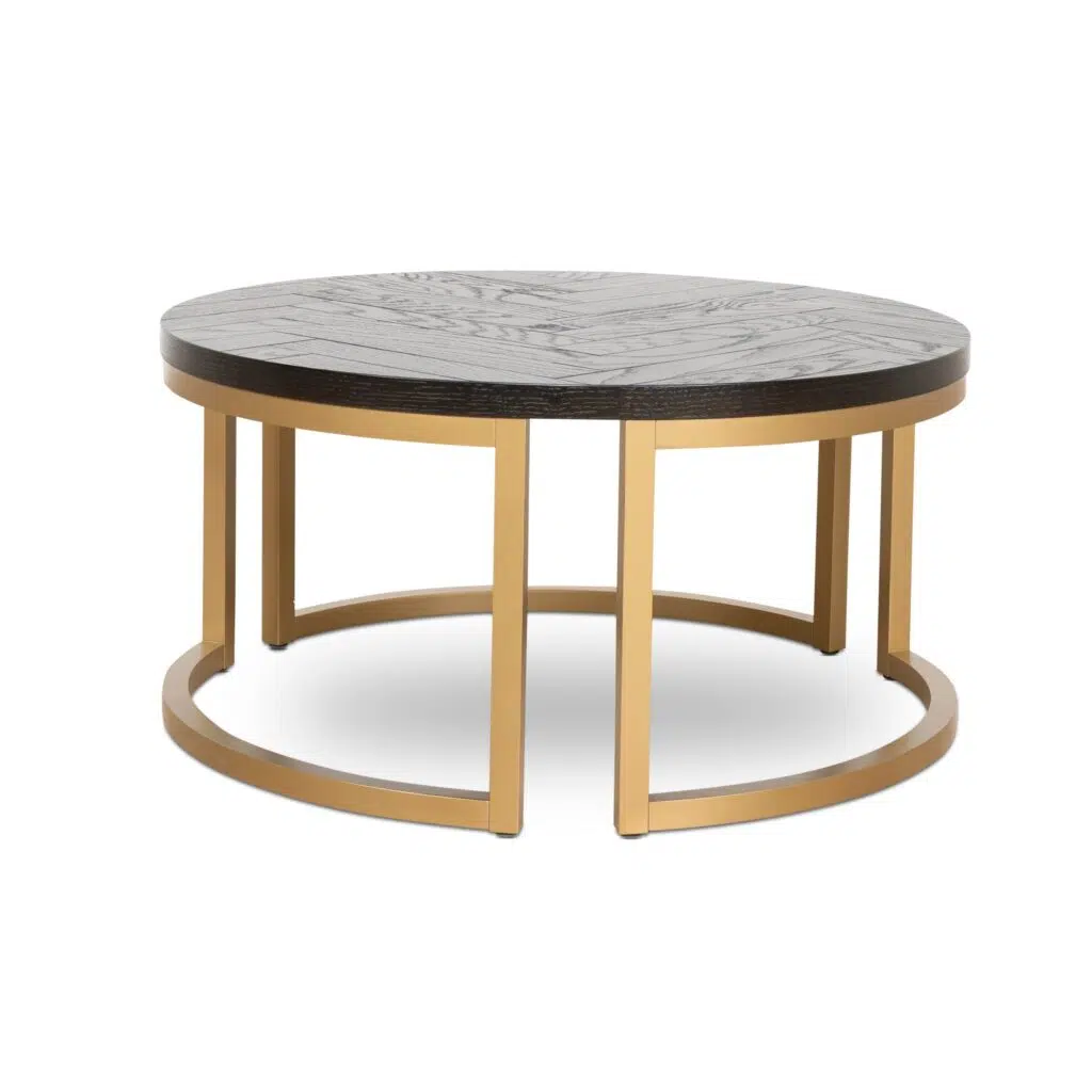 Ulven 90/76cm Nested Coffee Table, Peppercorn & Brass, Solid Oak Top
