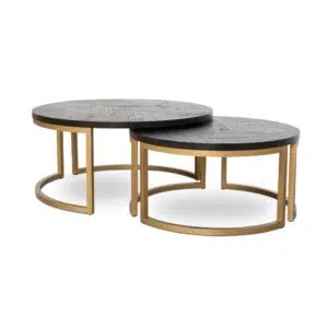 Ulven 90/76cm Nested Coffee Table in Peppercorn & Brass - Modern, Space-Saving Design