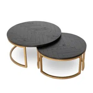 Ulven Nested Coffee Table - 90/76cm Peppercorn & Brass Design