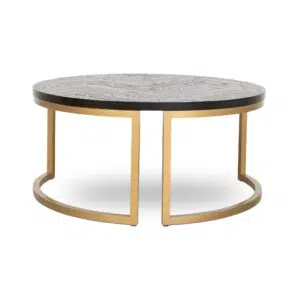 Ulven 90/76cm Nested Coffee Table in Peppercorn & Brass - Solid Wood & Brass Details