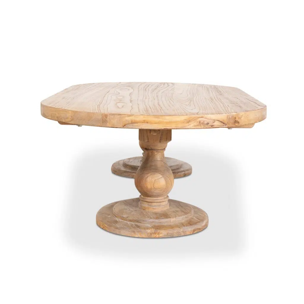 Anver 1.3m Natural Wood Coffee Table with Elegant Design and Dual Pedestal Base