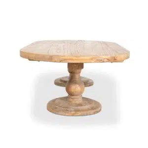Anver 1.3m Natural Wood Coffee Table with Elegant Design and Dual Pedestal Base