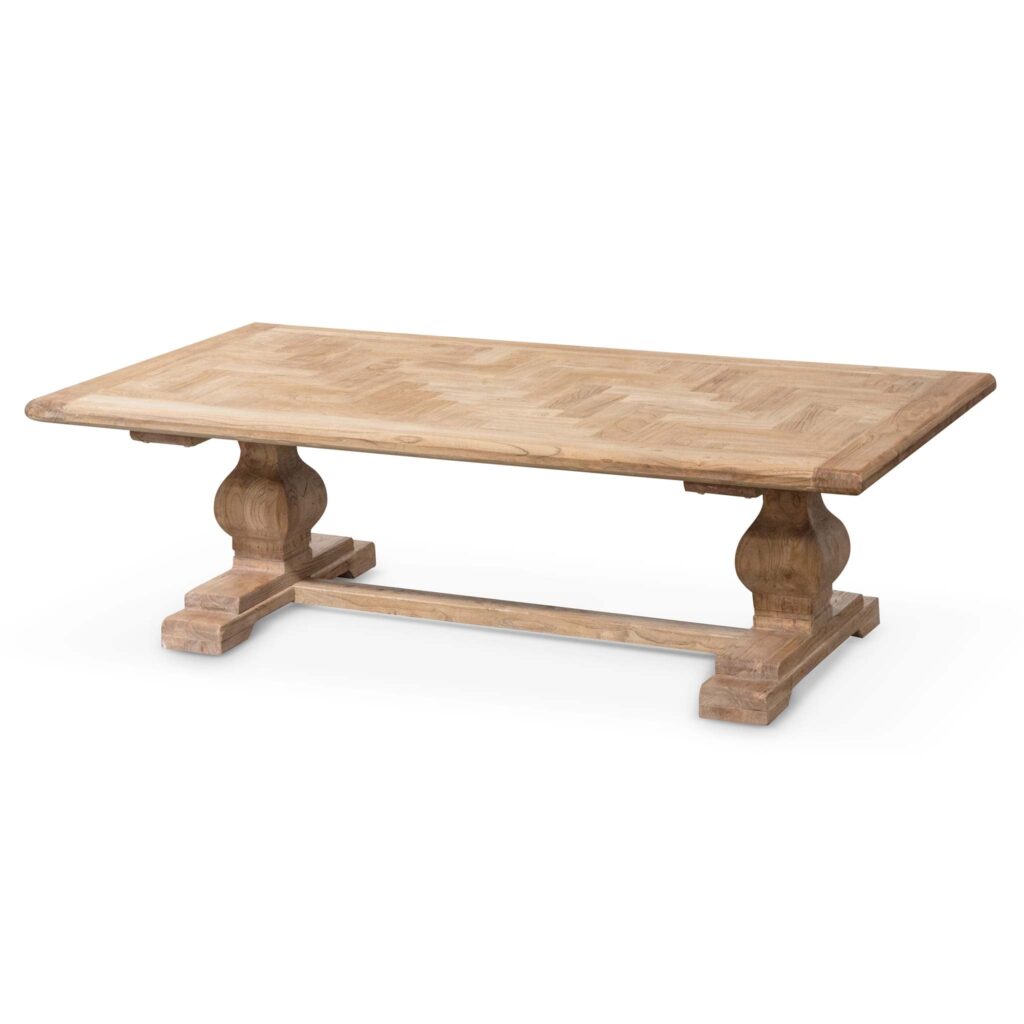 Reclaimed wood coffee table French provincial natural finish