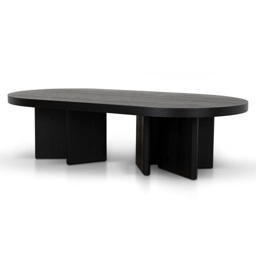 Clive 1.3m Pill-Shaped Coffee Table Textured Espresso Black Modern Design