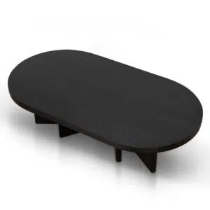 Clive Pill Shape Coffee Table with Textured Espresso Black Surface and Triangular Legs