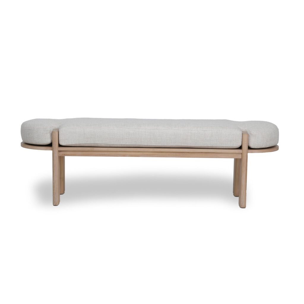 Zura 1.6m Light Elm Bench with Natural Linen Cushion - Modern Design