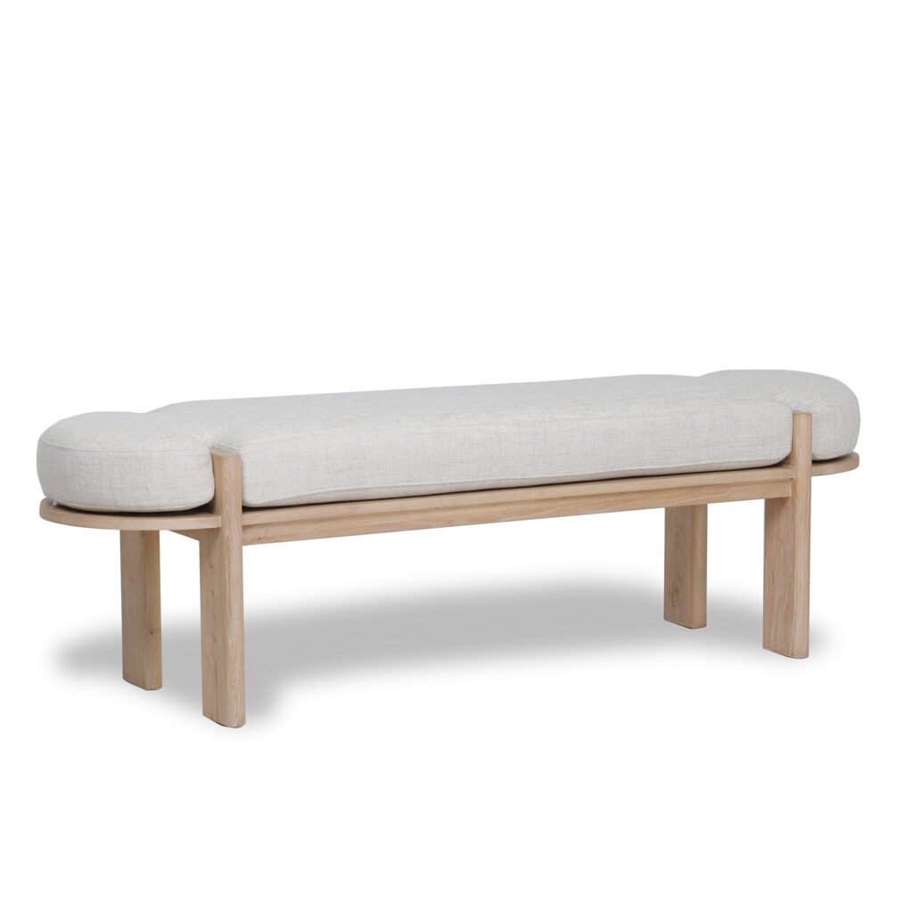 Zura 1.6m Natural Elm Bench with Linen Cushion