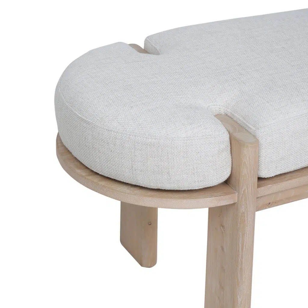 Zura 1.6m Light Natural Elm Bench – Linen Cushion