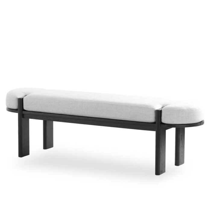 Oryn 1.6m Black Elm Bench Natural Linen Upholstery