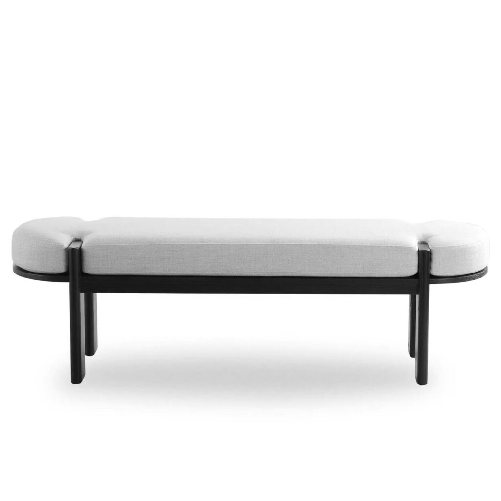Oryn 1.6m Black Elm Bench Natural Linen Upholstery