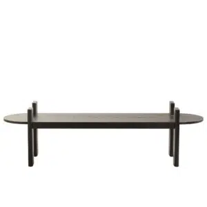 Oryn 1.6m Black Elm Bench Natural Linen Upholstery