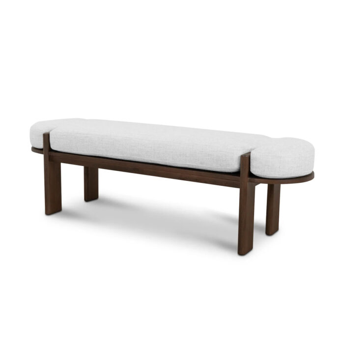 Ivora 1.6m Walnut Elm Bench with Natural Linen Cushion – Modern Minimalist Design
