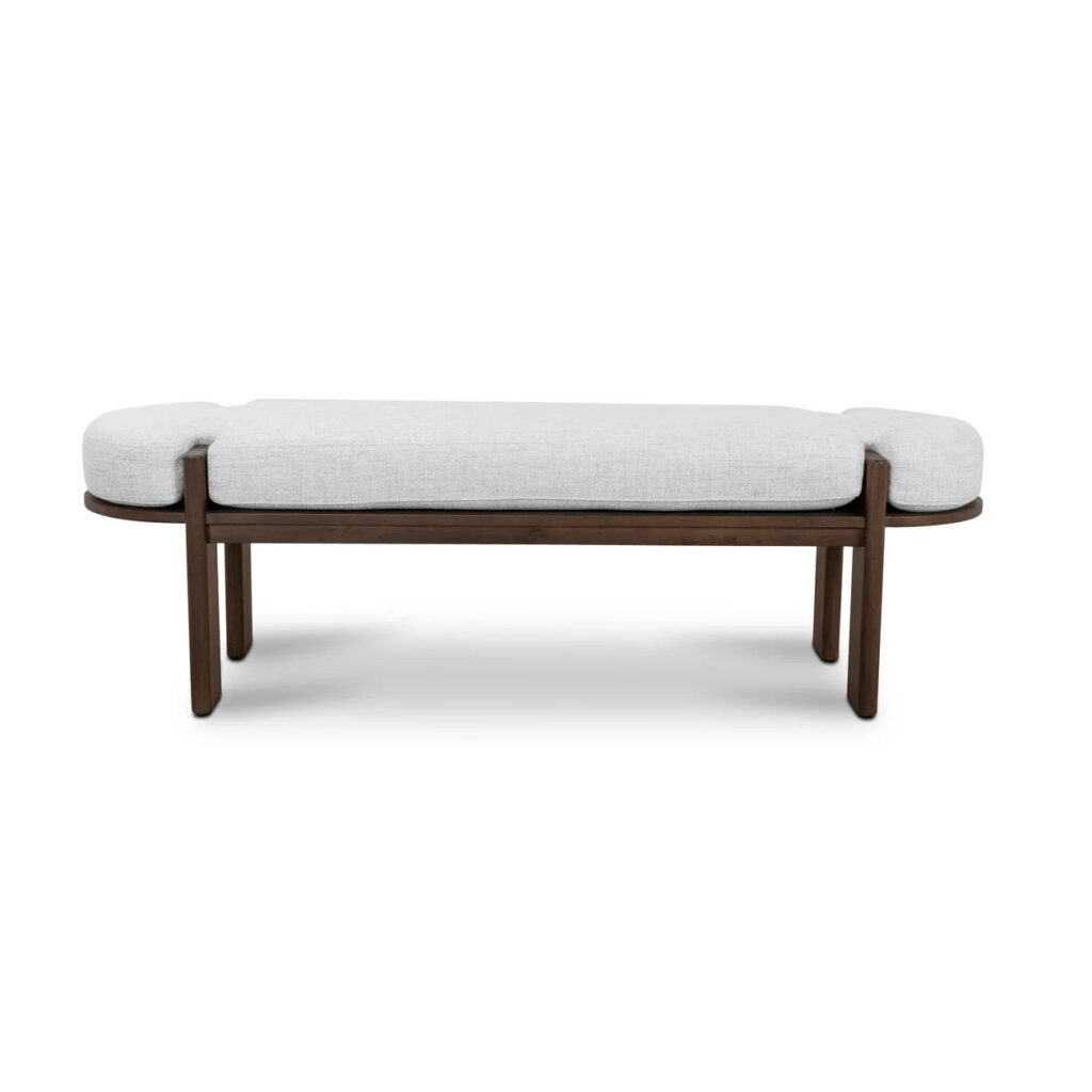 Ivora 1.6m Walnut Elm Bench with Natural Linen Cushion