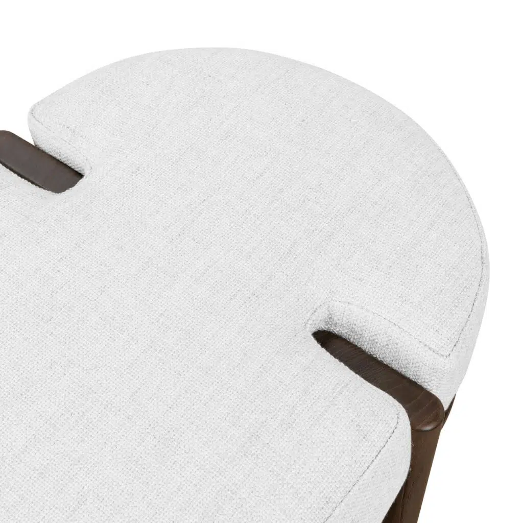 Ivora 1.6m Walnut Elm Bench Natural Linen Cushion Modern Design