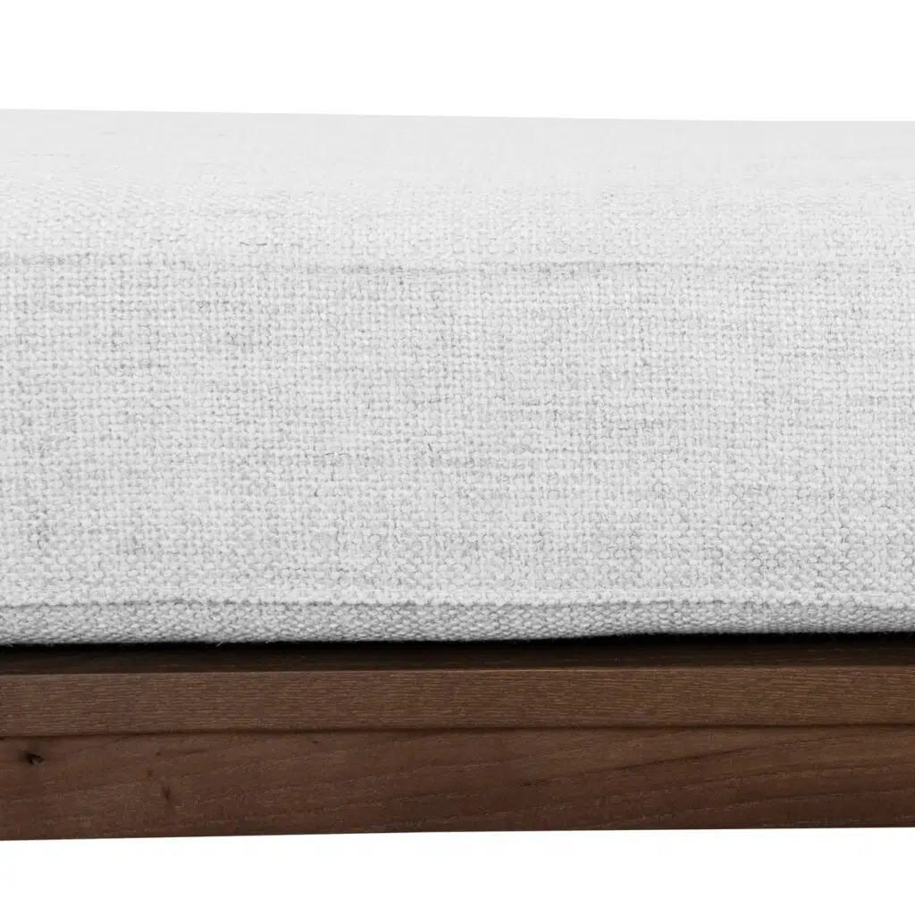 Modern walnut elm bench with natural linen cushion – durable minimalist design