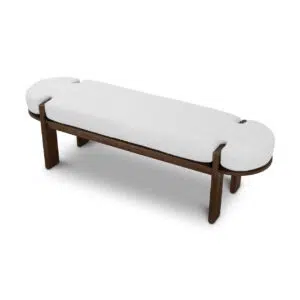Ivora 1.6m Walnut Elm Bench – Natural Linen Cushion, Durable Modern Design