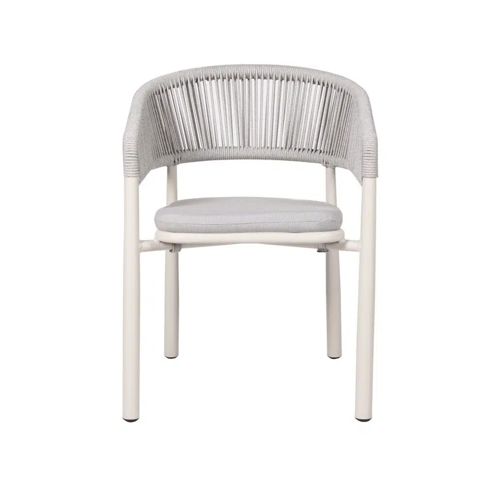 Light Grey Sand White Outdoor Dining Chair Set of 2 Durable Aluminum Frame