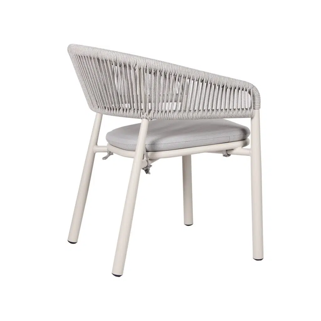 Sand White Outdoor Dining Chair with Light Grey Rope Seat - Set of 2