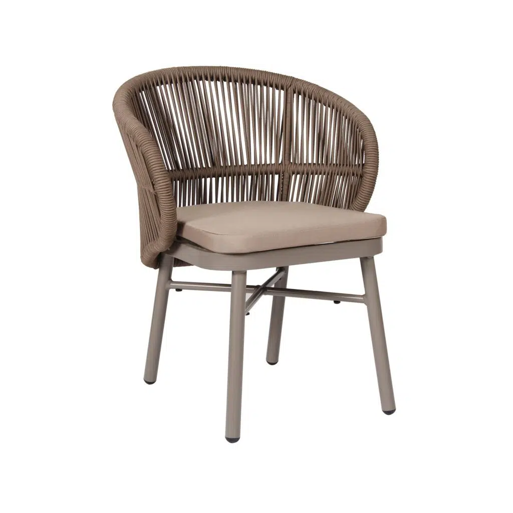 Vyna Beige Outdoor Dining Chair Set of 2 Brown Durable Ergonomic Aluminum Frame