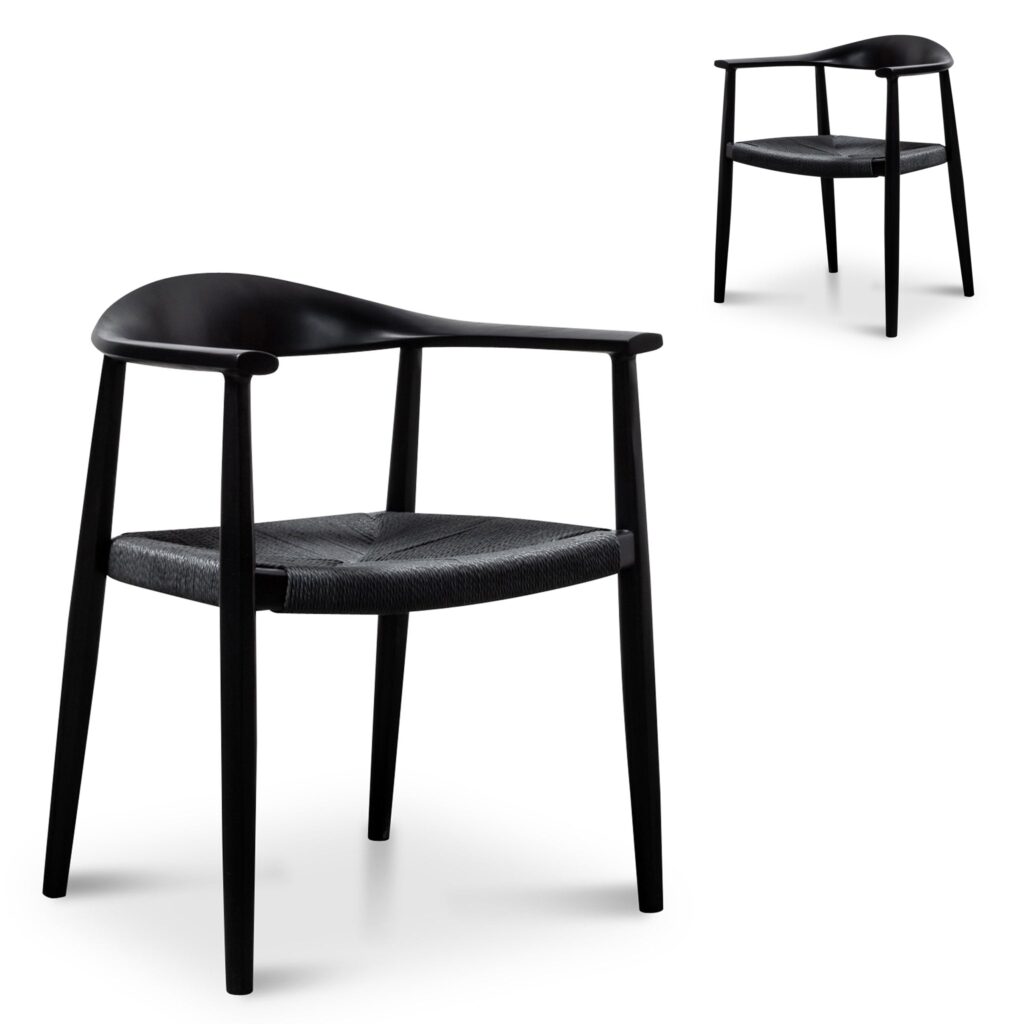 Laroa Round Dining Armchair Full Black Set of 2 Modern Design